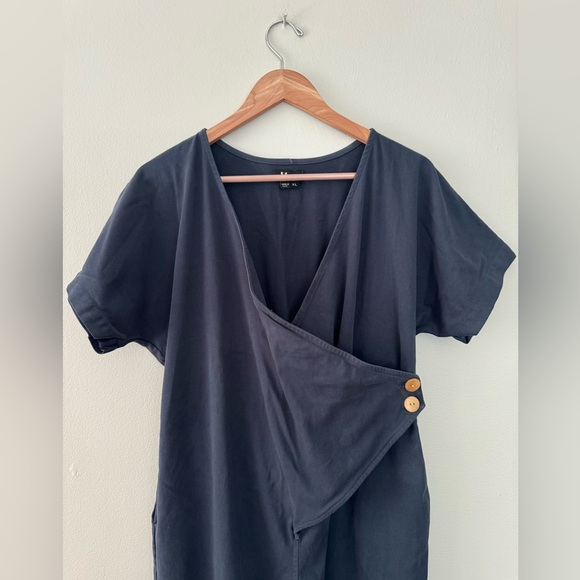 Mien Navy Blue Jumpsuit Button Organic Cotton Women's XL - Picture 3 of 7